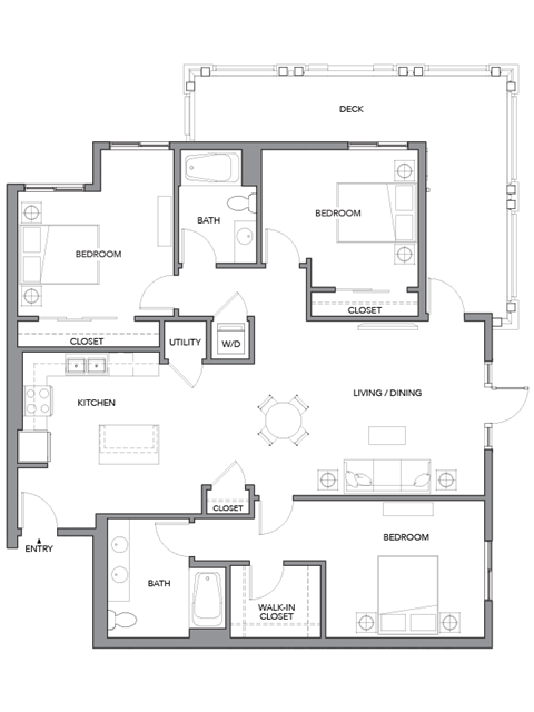 Floor plan for 3 beds, 2 baths, 1479 sqft